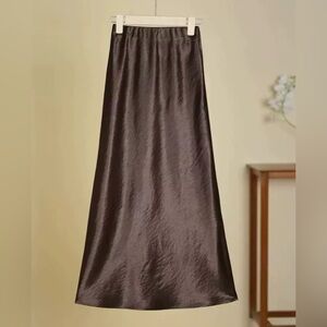 Satin A-Line Maxi Skirt in Dark Brown